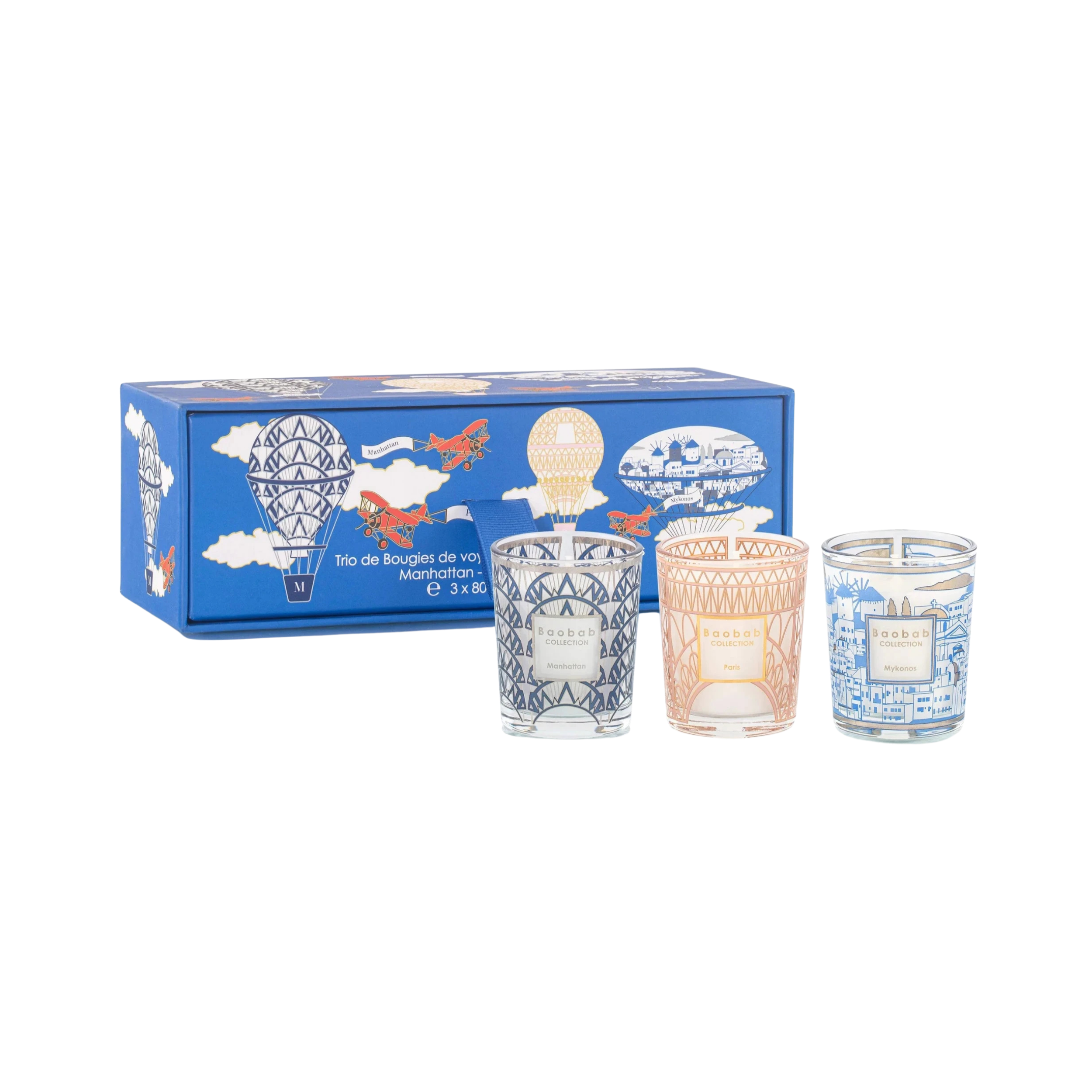 Scented candle Travel "MANHATTAN-PARIS-MYKONOS" - Baobab