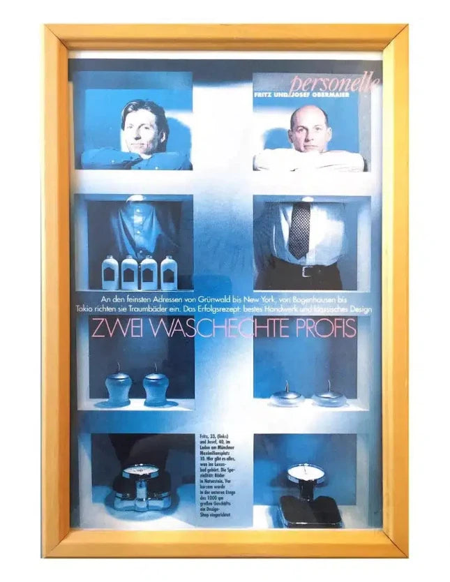 Gerahmter Zeitschriftenartikel „Zwei waschechte Profis“ mit Fritz und Josef Obermaier