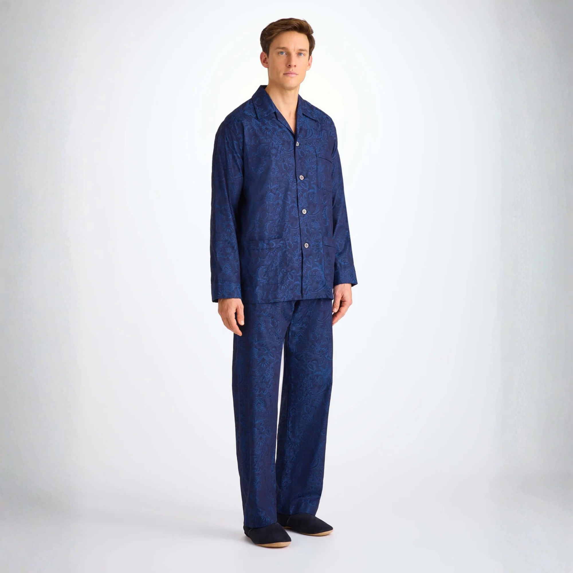 Men's Pyjama "Cotton Jacquard" Navy Jungle Paisley Pattern