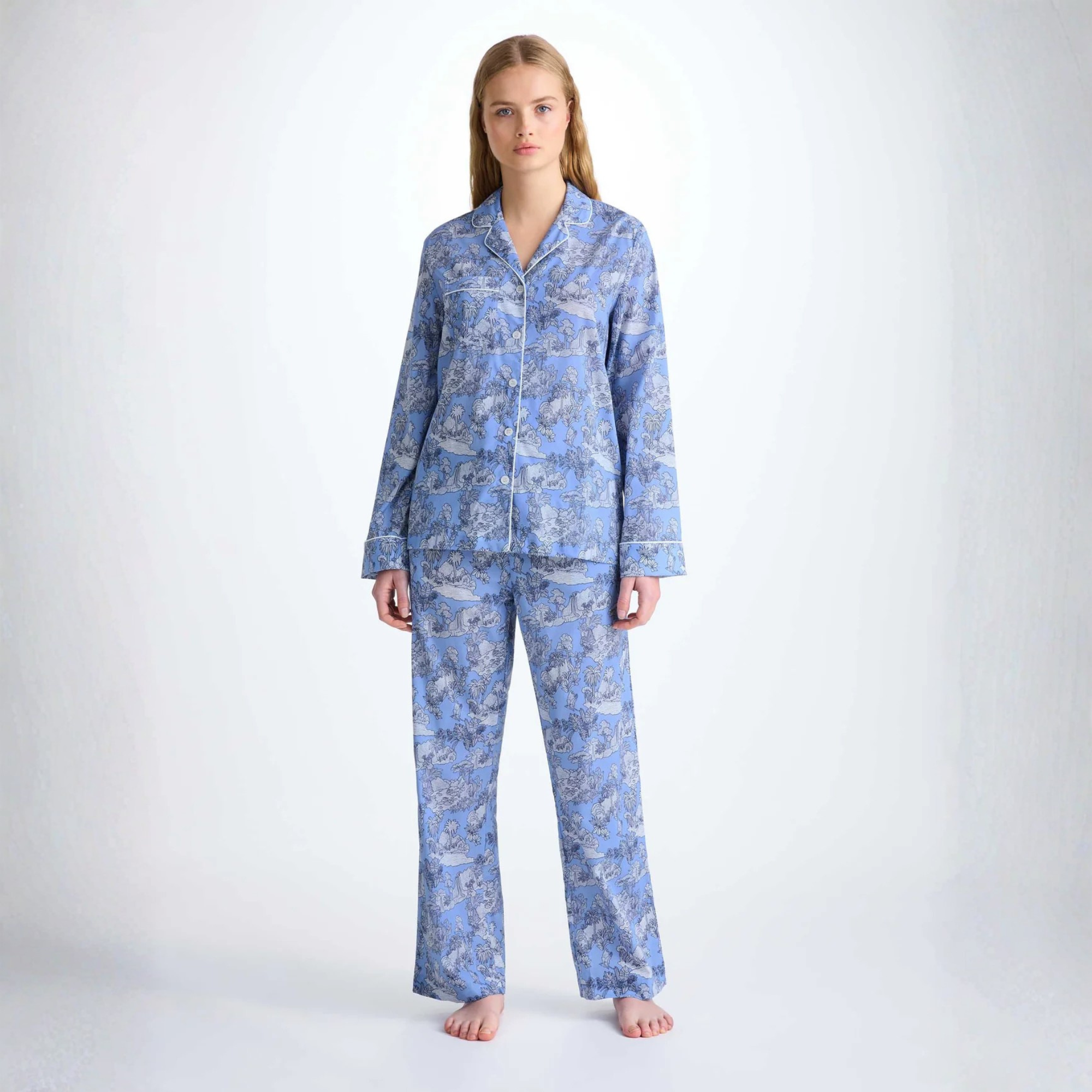 Women's Pyjama "Cotton Batiste" Blue Island Hopping Print