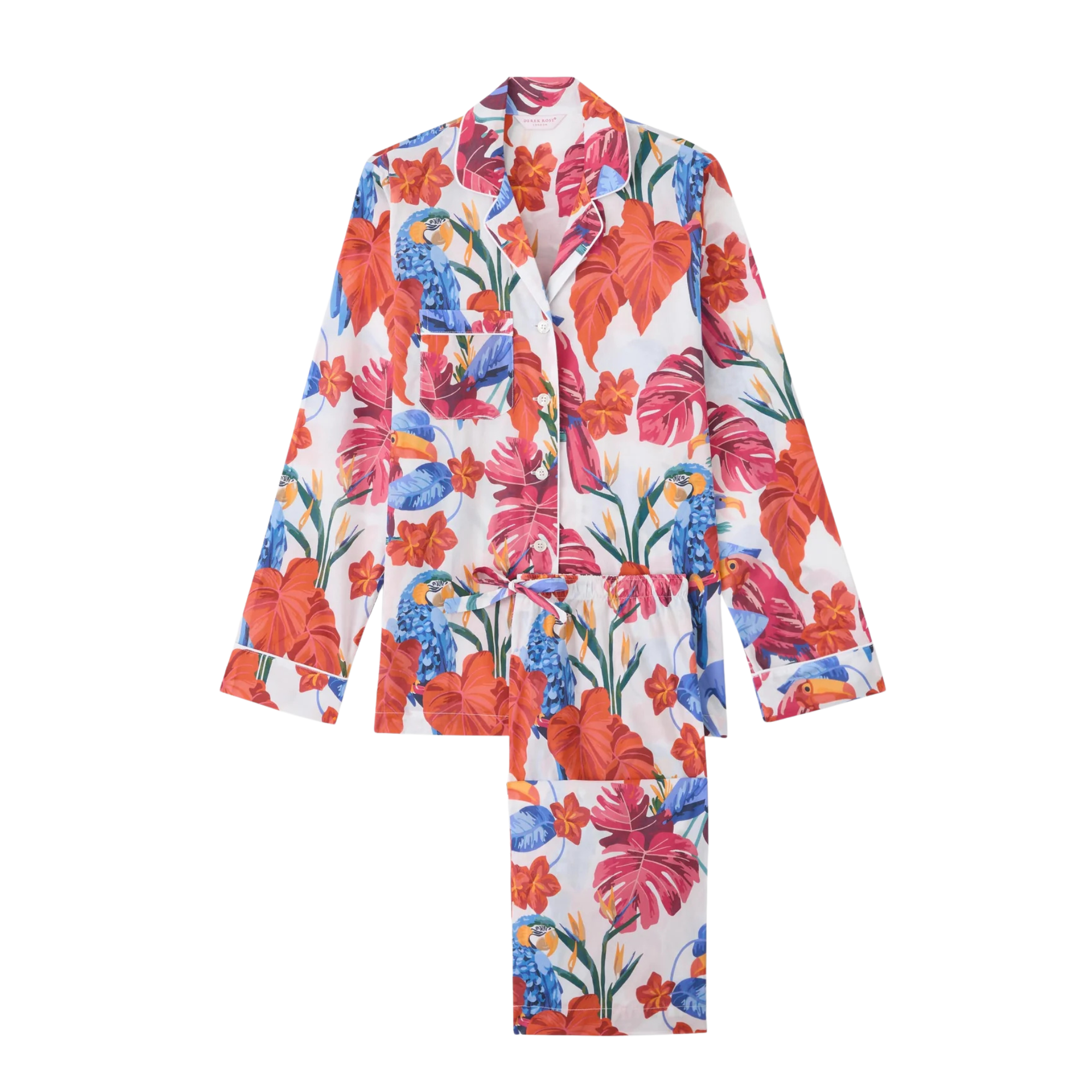 Women's Pyjama "Cotton Batiste" White Jungle Birds Print