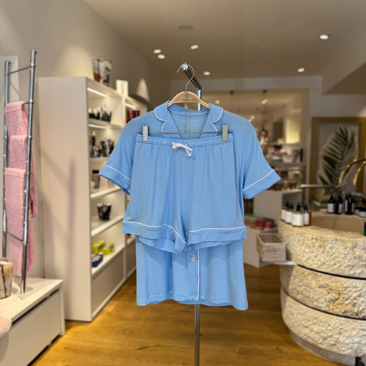 Women's Pyjama Set Shortie "Lara" von Derek Rose – Light Blue Marl