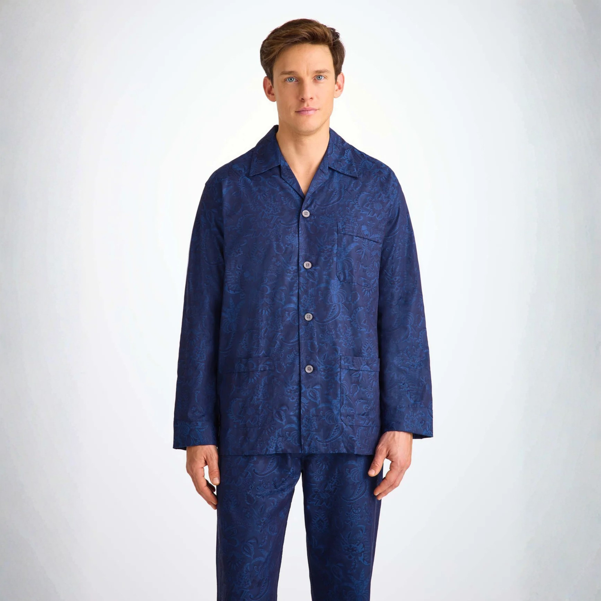 Men's Pyjama "Cotton Jacquard" Navy Jungle Paisley Pattern