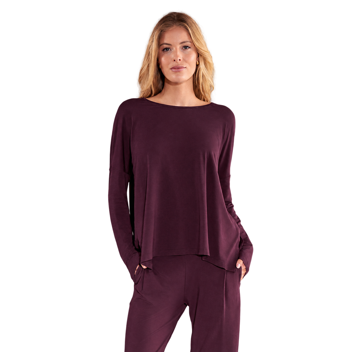 Langarm-Shirt Loose Fit Women "Balance" von Dagsmejan – Mulberry, freigestellt