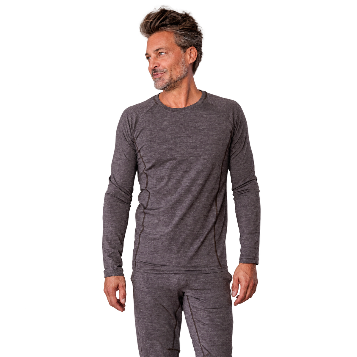 Langarm-Shirt Men "Stay Warm" von Dagsmejan – Chocolate melage, freigestellt