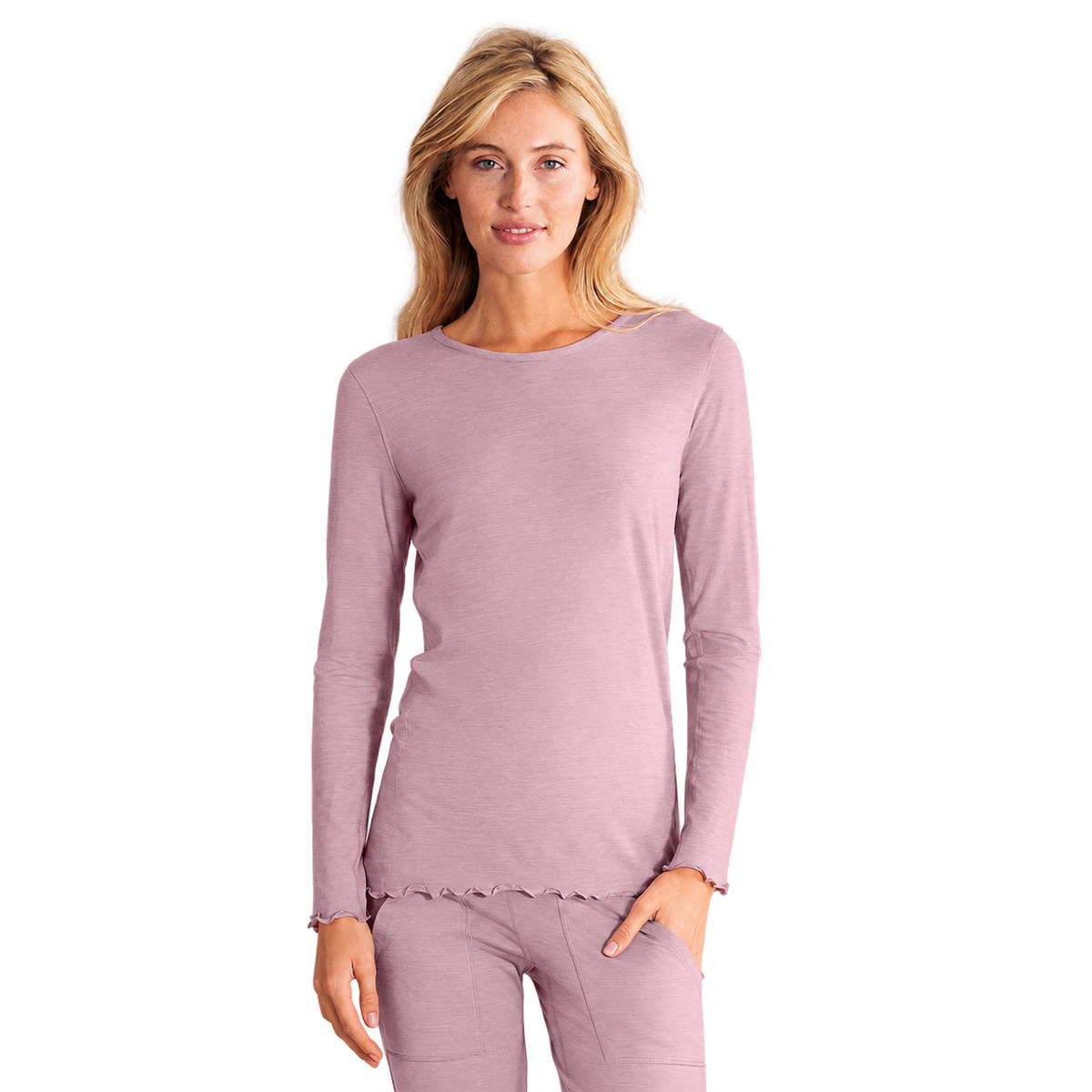 Langarm-Shirt Women "Stay Warm" von Dagsmejan – Dusty pink Melange, freigestellt
