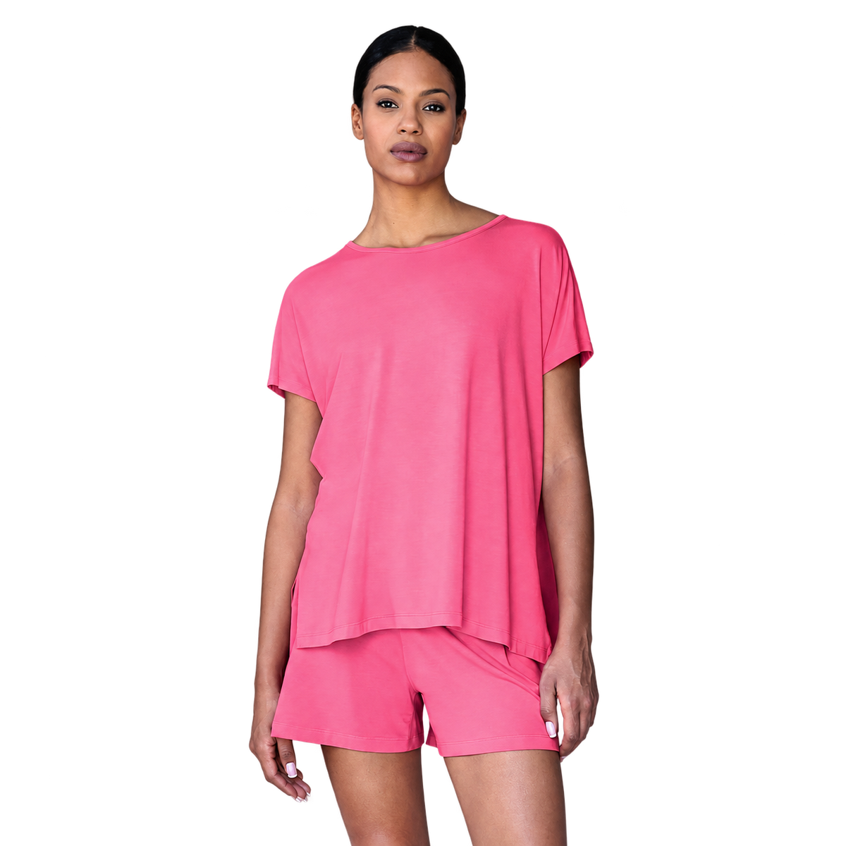 T-Shirt Women "Balance" Loose Fit Shirt von Dagsmejan – Deep Pink, freigestellt