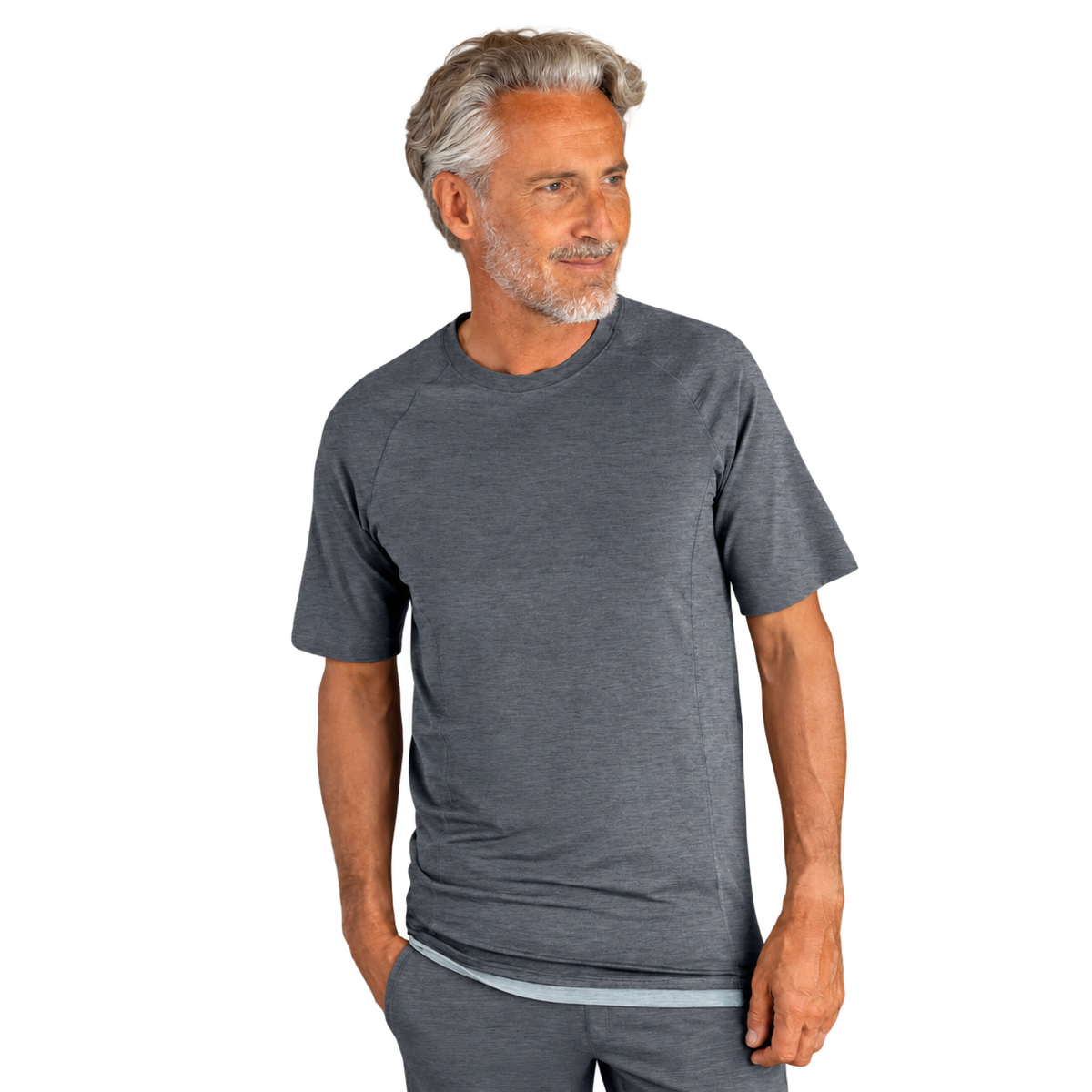 T-Shirt Men "Stay Warm" von Dagsmejan – Dark Grey Melange, freigestellt