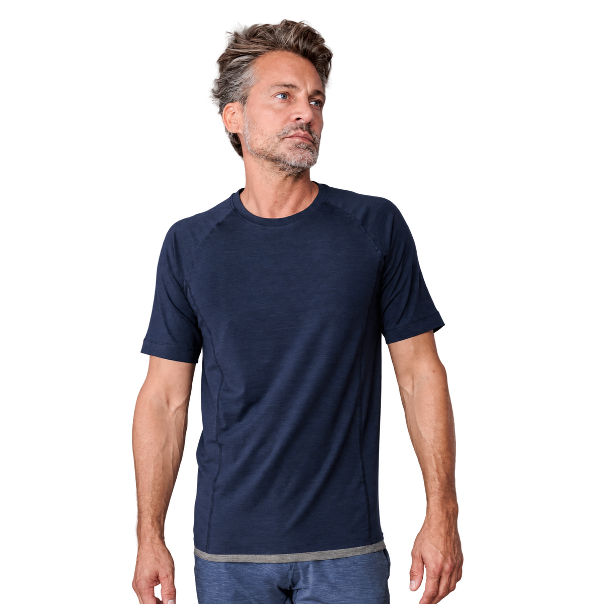 T-Shirt Men "Stay Warm" von Dagsmejan – Winter Night Melange, freigestellt
